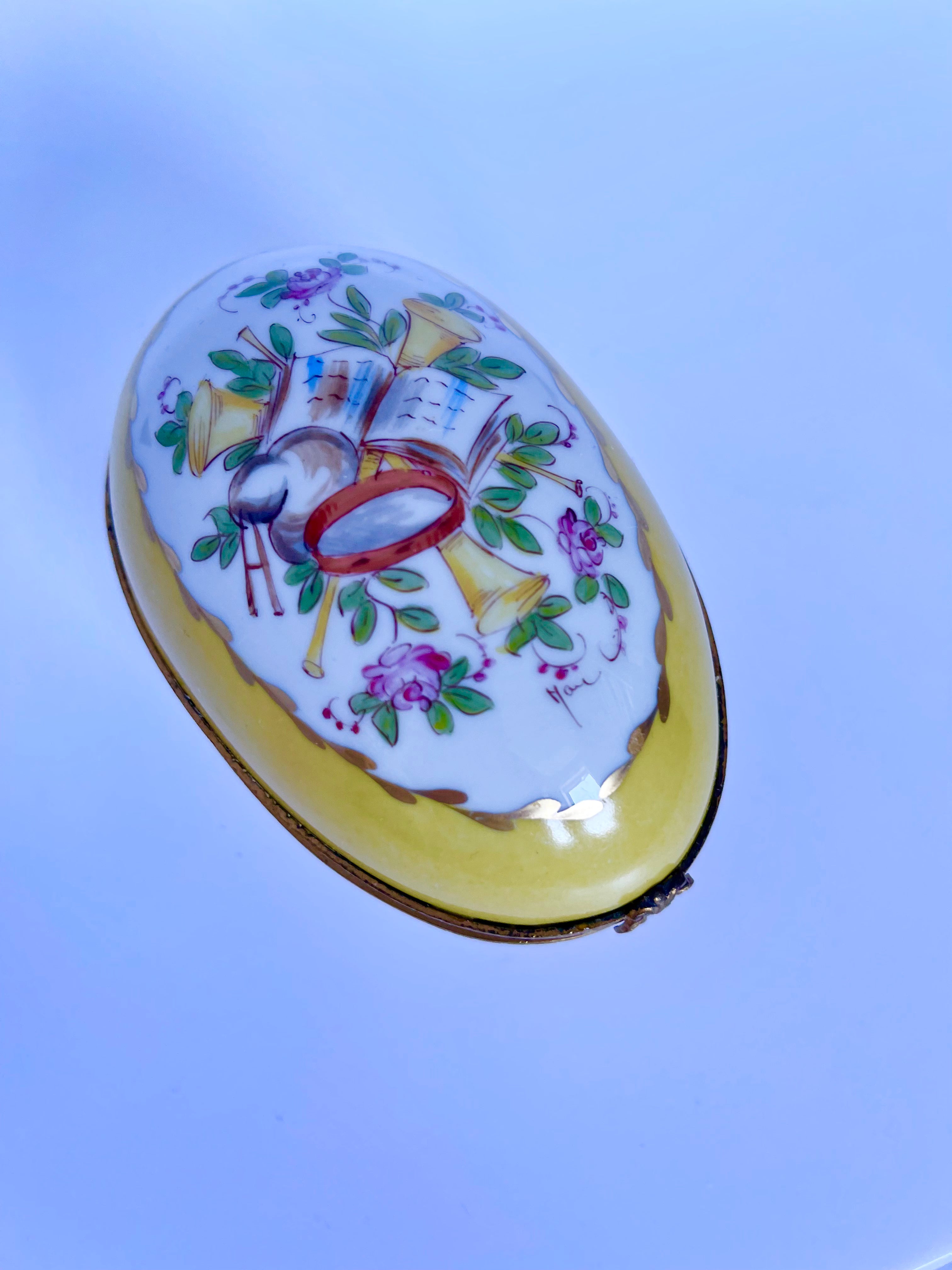 Limoges, France | Floral Musical Porcelain Oval Decorative Box