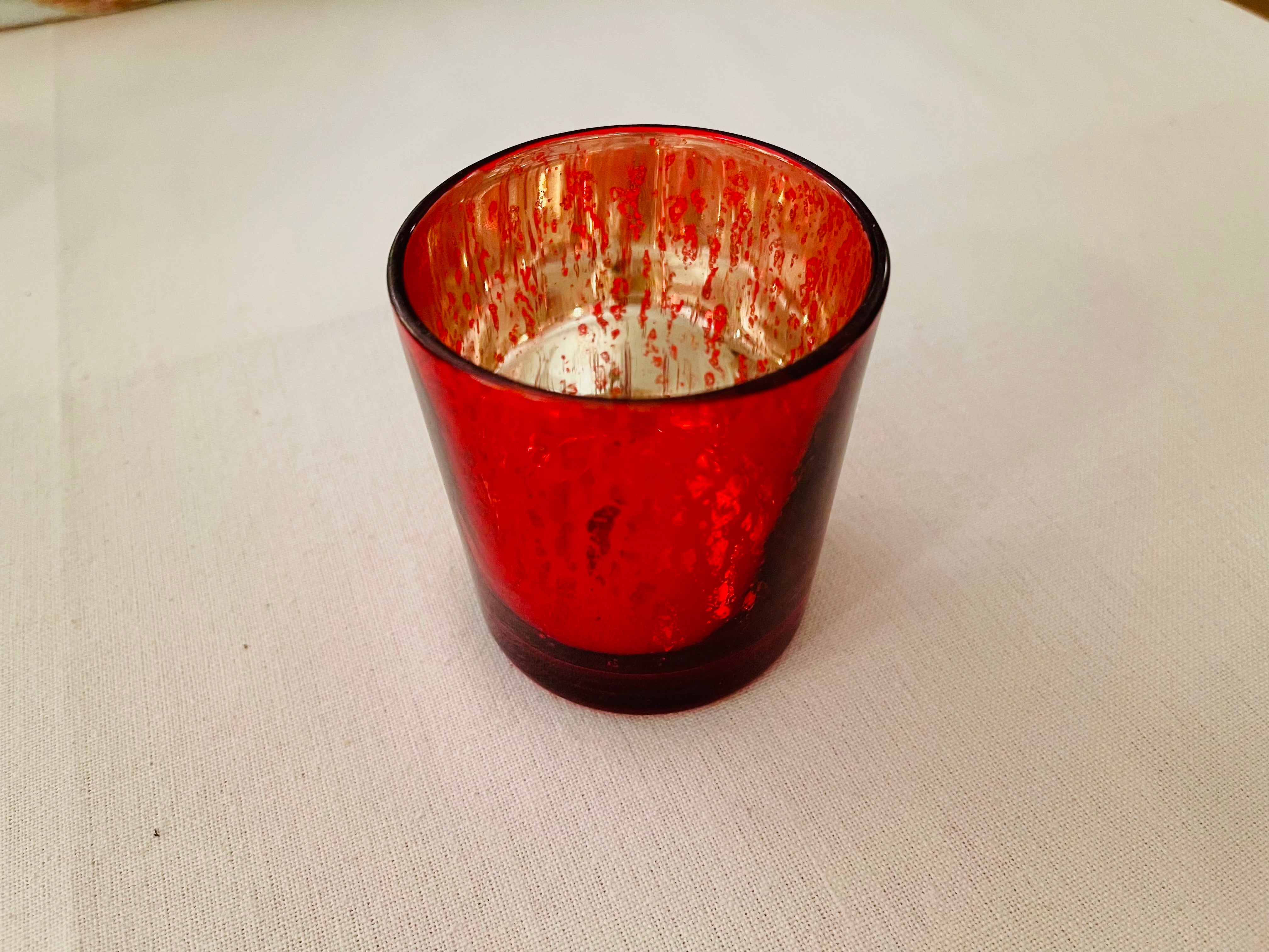 Vintage Mercury Glass | Small Red Votive