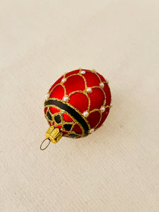 Hand-blown Polish Ornament | Red Beaded Easter Egg