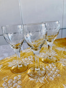 Vintage Italian Etched Wheat Cordial Glasses