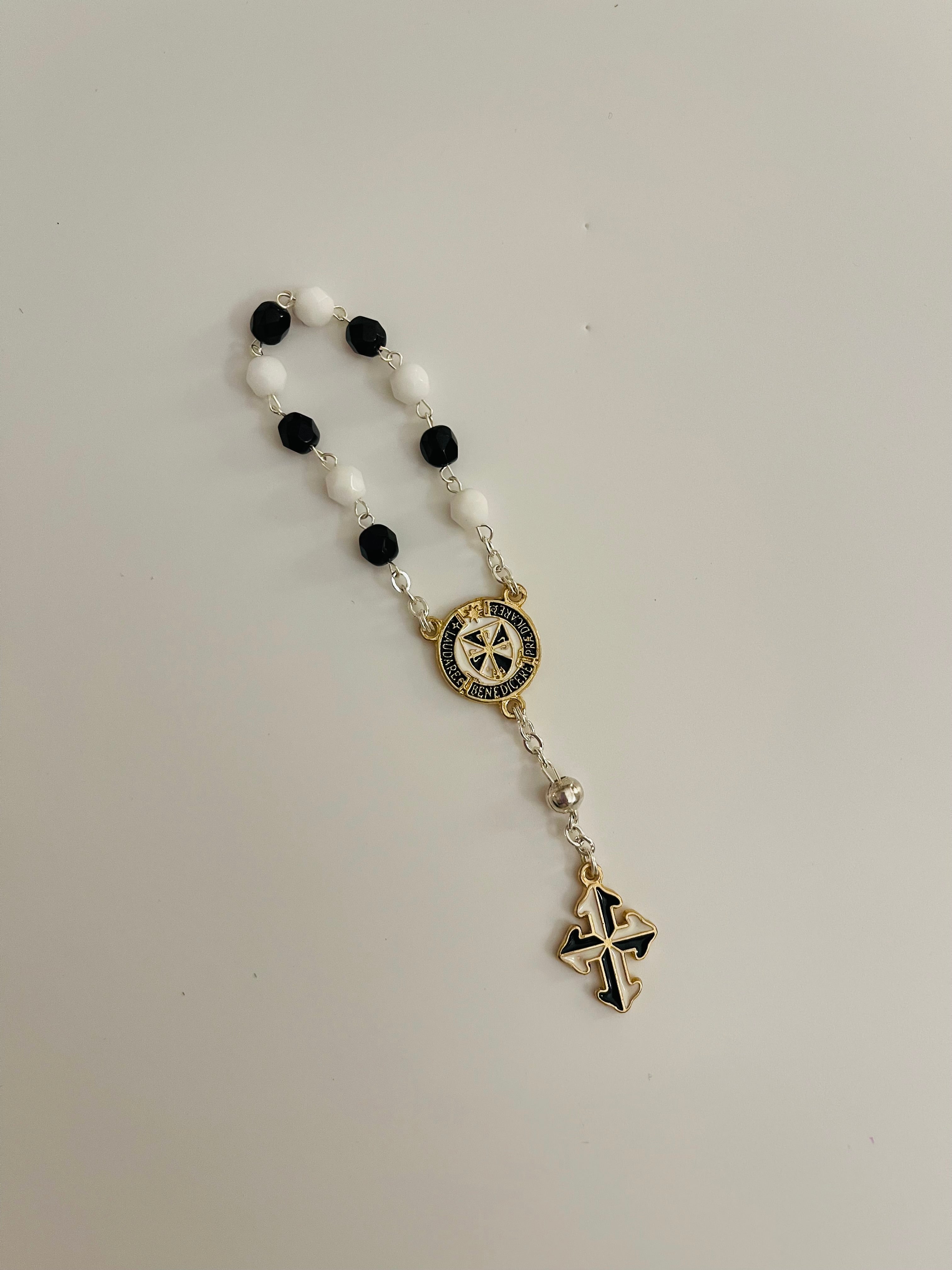 Dominican Rosary | Single Decade Black and White Crystal