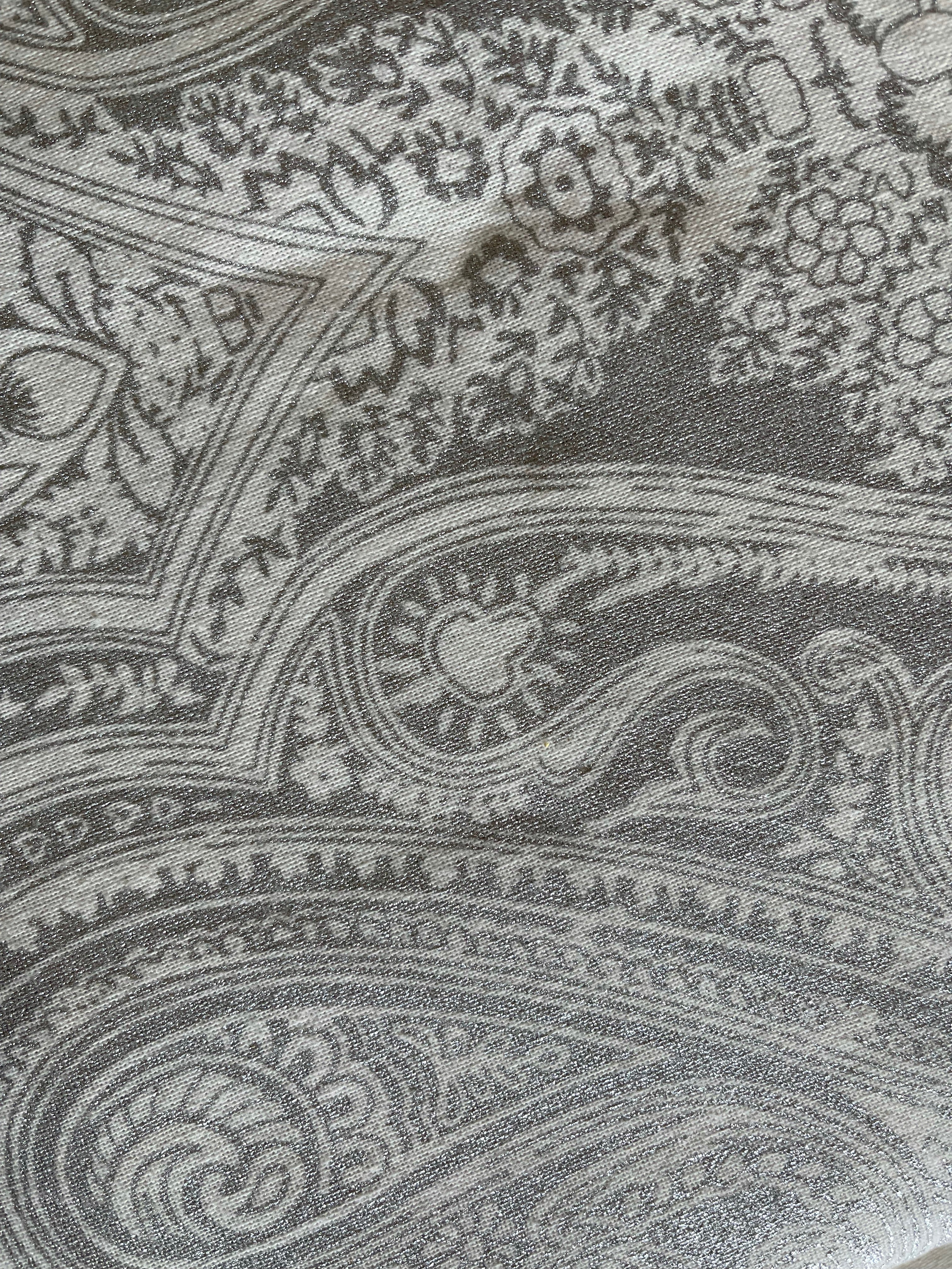 Hand Printed Silver Paisley Cotton Tablecloth