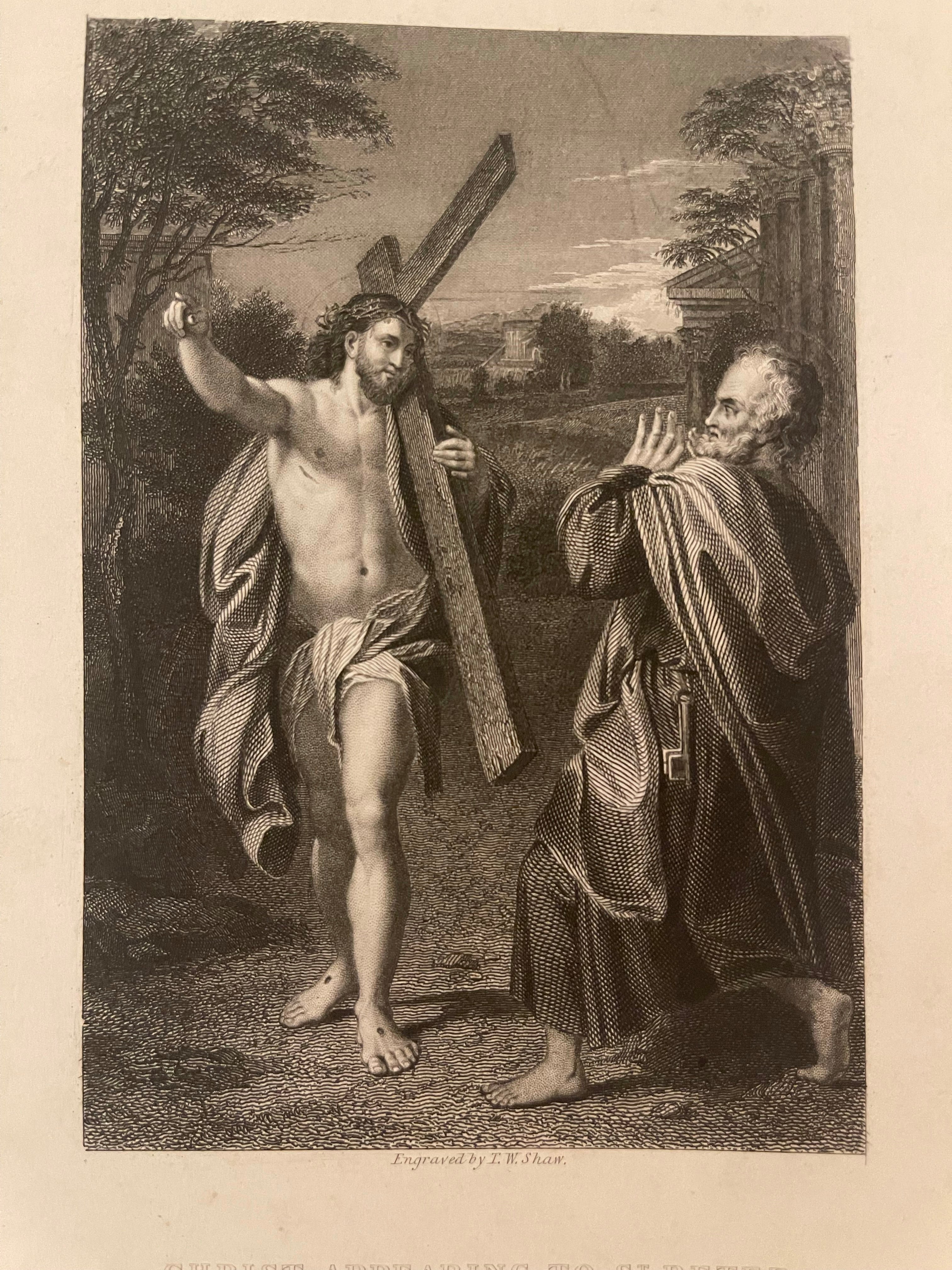 Antique Engraving | Christ Appearing to Saint Peter | “Quo Vadis” by T. W. Shaw after Annibale Carracci