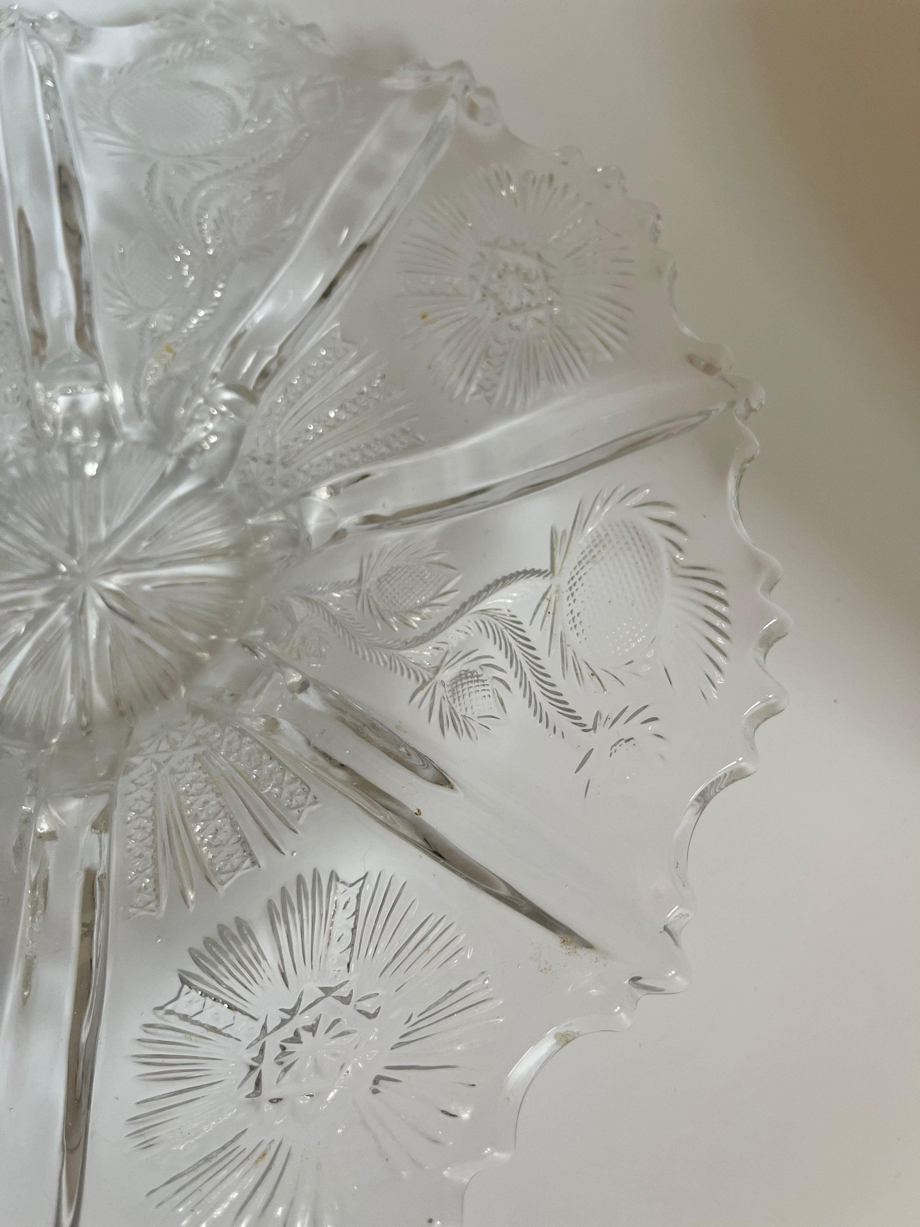 American Thistle Floral Etched Glass Dish