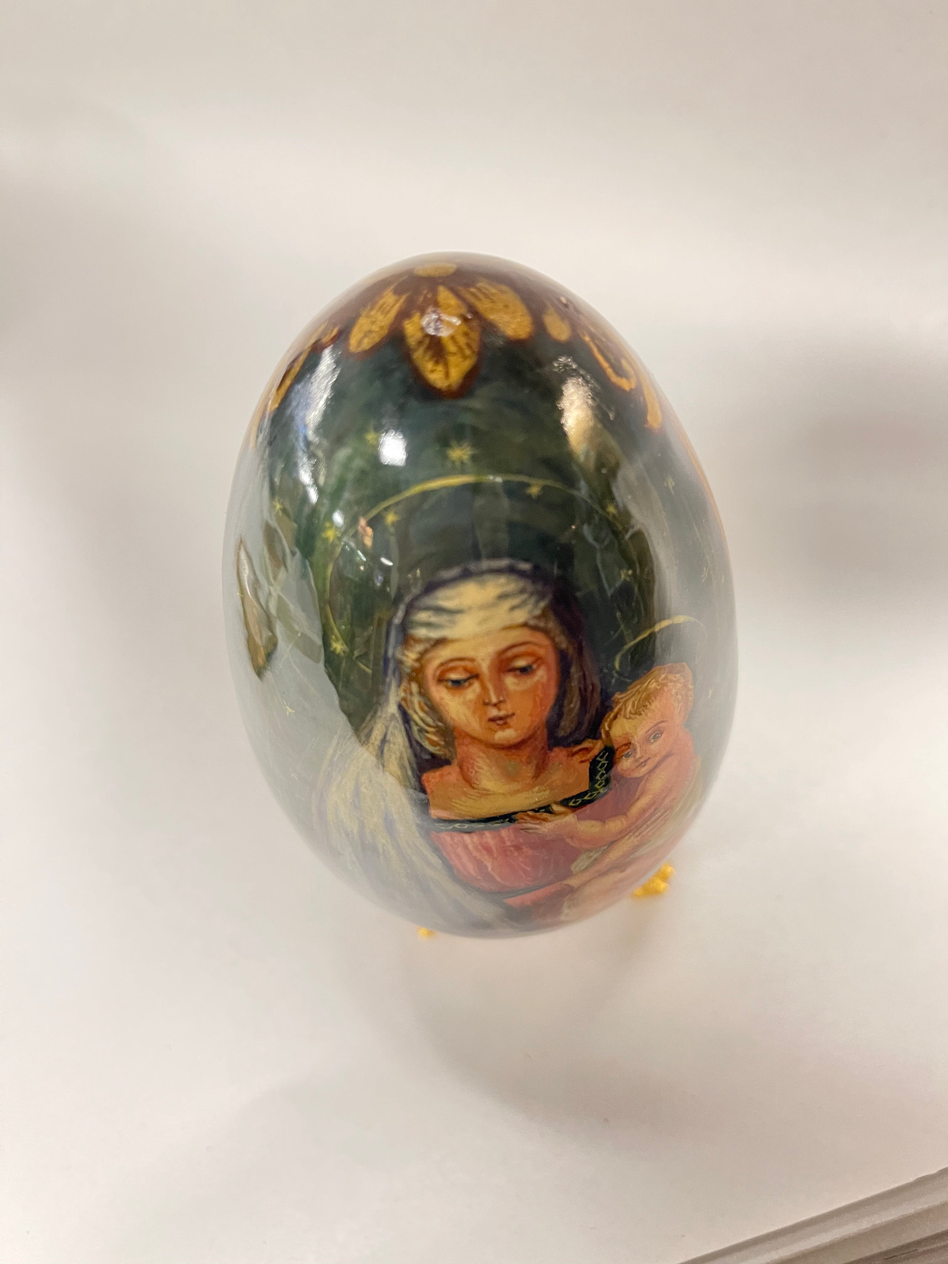 Hand-painted Devotional Egg with Virgin and Child
