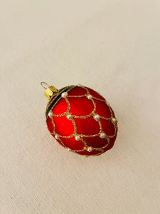 Hand-blown Polish Ornament | Red Beaded Easter Egg