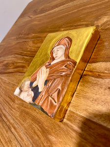 Tempera and 24K Gold Adoring Madonna and Child After Bellini