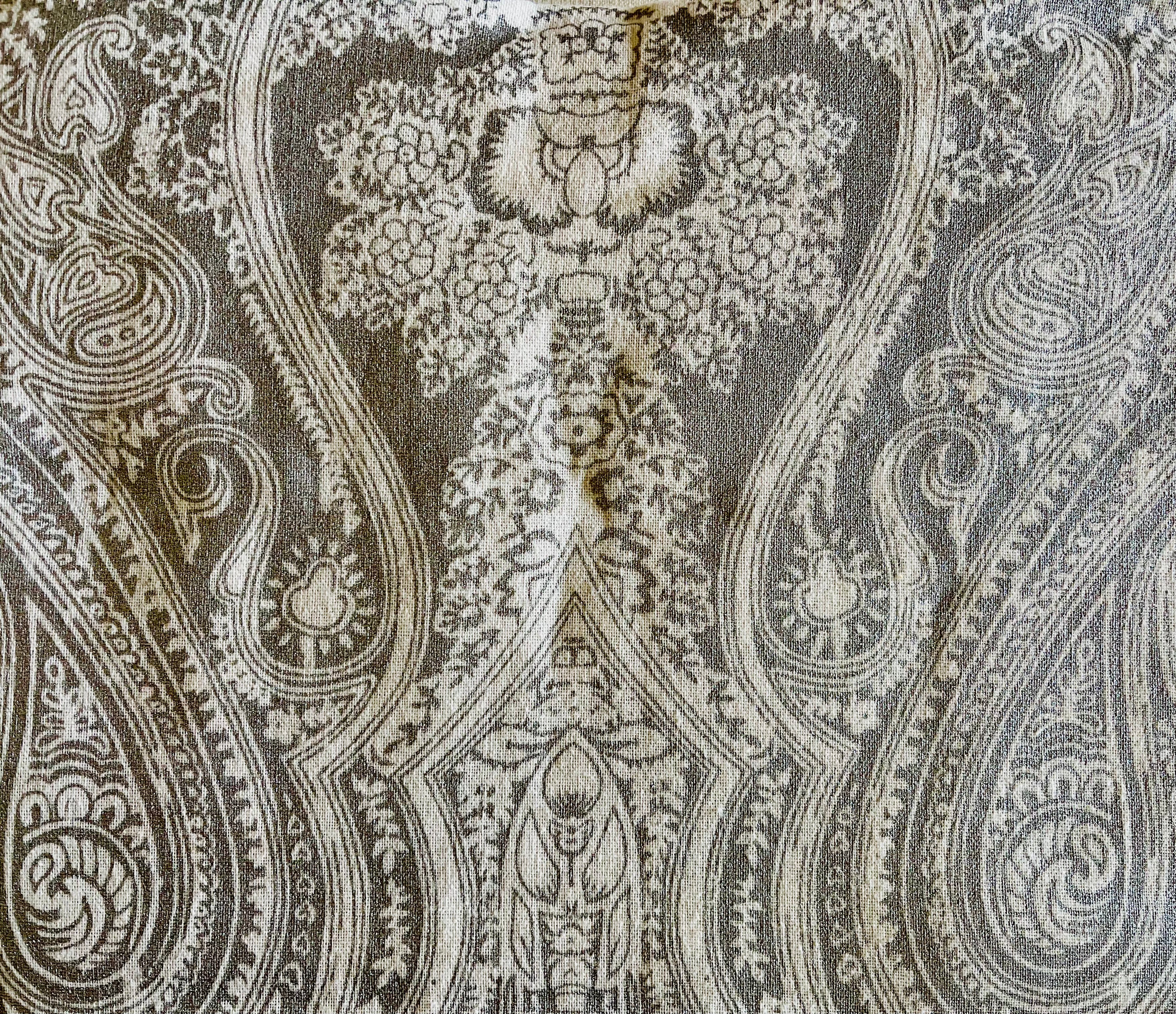 Hand Printed Silver Paisley Cotton Tablecloth